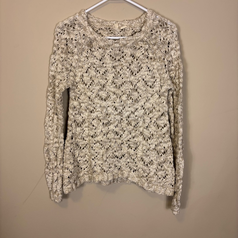 Moth Anthropologie Textured Cream & Brown Knit Sweater Small
